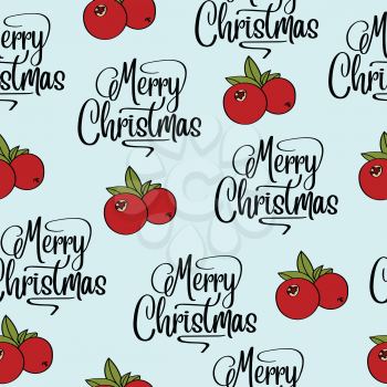 Christmas seamless pattern with cranberries for Christmas background  wrapping paper, print. Vector