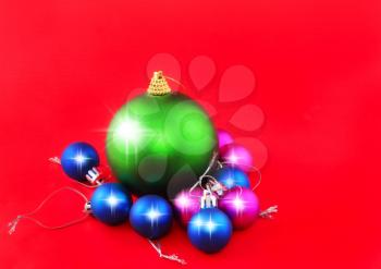 Christmas,New Year decoration-balls .On the red background.