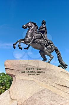 Peter I monument against blue sky. Saint-petersburg, Russia