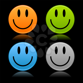 Matted colored smiley faces on black background