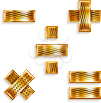 Font folded from a metallic gold perforated ribbon - Mathematical signs, vector illustration 10eps.