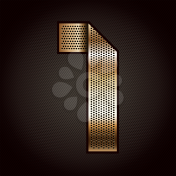 Number metal gold ribbon - 1 - one, vector 10eps