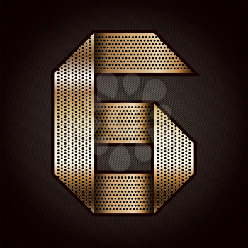 Number metal gold ribbon - 6 - six, vector 10eps