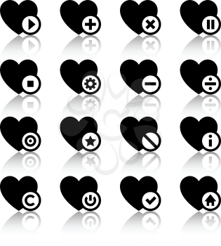 Icons set - black hearts, vector illustration. Vector illustration
