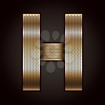 Letter metal gold ribbon - H, vector 10eps