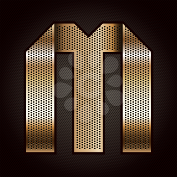Letter metal gold ribbon - M, vector 10eps