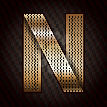 Letter metal gold ribbon - N, vector 10eps