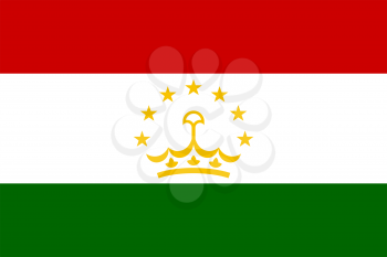 Flag of Tajikistan. Rectangular shape icon on white background, vector illustration.