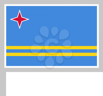 Aruba flag on flagpole, rectangular shape icon on white background, vector illustration.