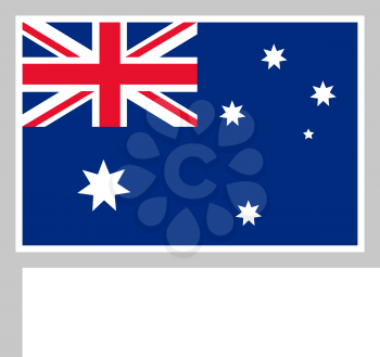 Australia flag on flagpole, rectangular shape icon on white background, vector illustration.