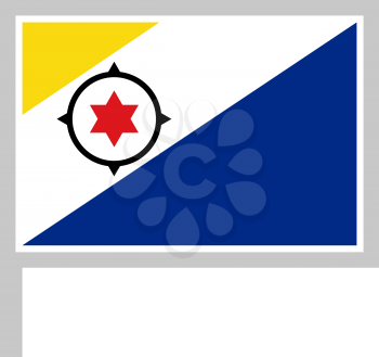 Bonaire flag on flagpole, rectangular shape icon on white background, vector illustration.