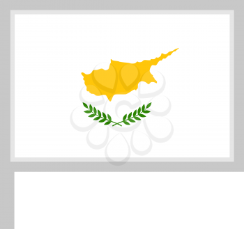 Cyprus flag on flagpole, rectangular shape icon on white background, vector illustration.
