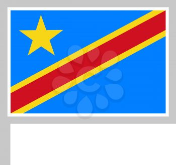 Democratic Republic of the Congo flag on flagpole, rectangular shape icon on white background, vector illustration.