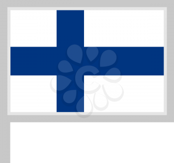 Finland flag on flagpole, rectangular shape icon on white background, vector illustration.