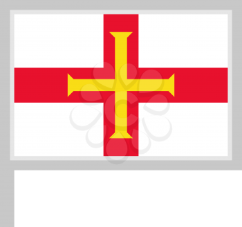 Guernsey flag on flagpole, rectangular shape icon on white background, vector illustration.
