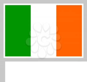 Ireland, flag on flagpole, rectangular shape icon on white background, vector illustration.