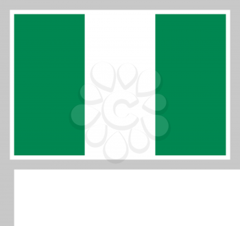 Nigeria flag on flagpole, rectangular shape icon on white background, vector illustration.