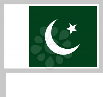 Pakistan flag on flagpole, rectangular shape icon on white background, vector illustration.
