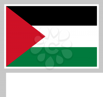 Palestine flag on flagpole, rectangular shape icon on white background, vector illustration.