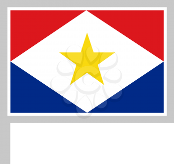 Saba flag on flagpole, rectangular shape icon on white background, vector illustration.