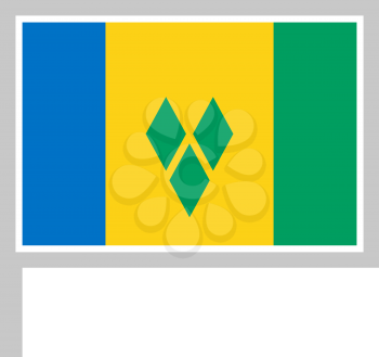 Saint Vincent and the Grenadines flag on flagpole, rectangular shape icon on white background, vector illustration.