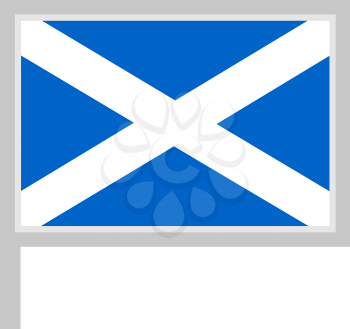 Scottish flag on flagpole, rectangular shape icon on white background, vector illustration.