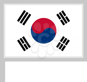 South Korea flag on flagpole, rectangular shape icon on white background, vector illustration.