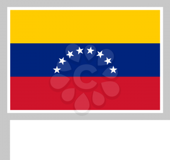 Venezuela flag on flagpole, rectangular shape icon on white background, vector illustration.