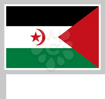 Western Sahara flag on flagpole, rectangular shape icon on white background, vector illustration.