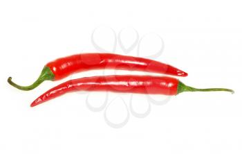 Red hot chili peppers on white background