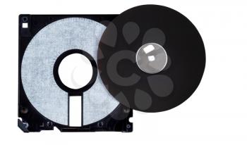 Inside parts of a computer diskette or floppy disk isolated on white 