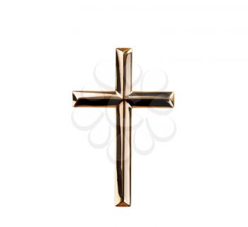 Golden cross isolated on white background 