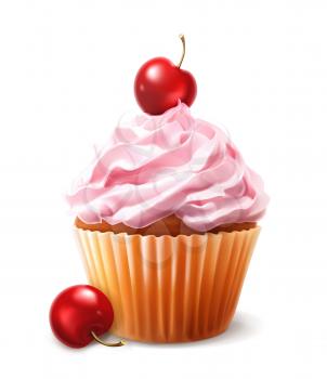 Cherry cupcake, vector