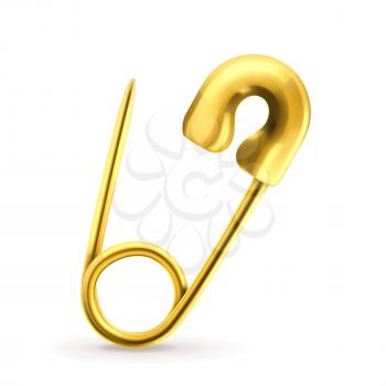 Gold safety pin, vector icon