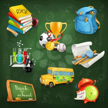 Back to school, education and knowledge, vector icon set
