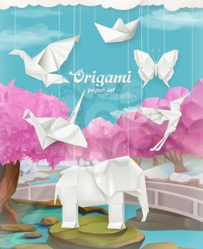 Origami paper set, vector background