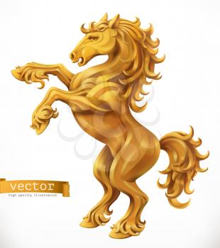 Horse, gold emblem. 3d vector icon