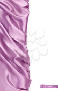 Drapery fabric. Violet curtain. 3d realistic vector. Vertical banner