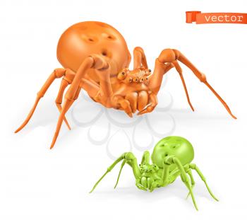 Halloween, orange and green spiders. Thomisidae 3d realistic vector icon