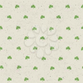Clover leaf seamless pattern on paper texture. Vector, EPS10
