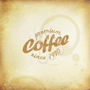 Vintage Coffee Poster. Coffee stains and rings. On old paper texture.