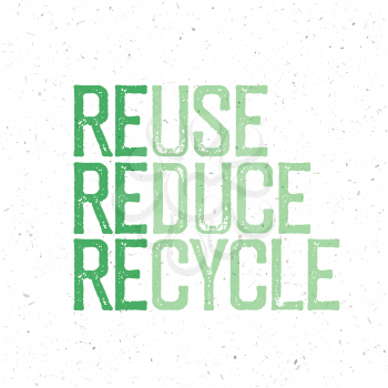 Reuse, reduce, recycle. Conceptual typography design with Reuse, Reduce, Recycle words. Stamp grunge letters. Grunge styled Reuse, Reduce, Recycle logotype