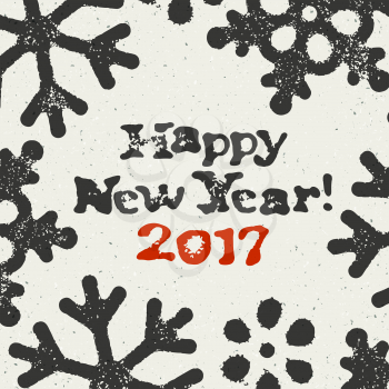 Happy New Year! 2017. Postcard Grunge Design On White Textured Background