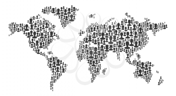 The map of the world made of people silhouettes. Black on white background, isolated