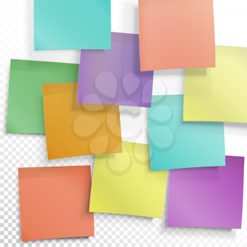 Colorful sticky notes. Busy concept illustration. Vector editable template on transparent background. 