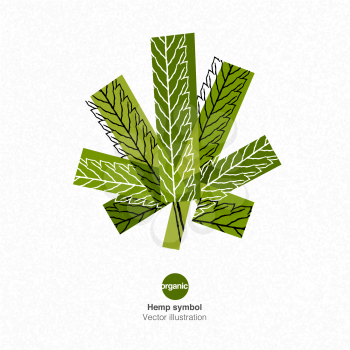 Cannabis products logo. Hemp leaf symbol on white paper texture. EPS 10 Vector illustration. All layers separated and editable.