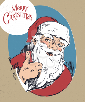 Hand drawn Smiling and liked Santa Claus illustration. Monochrome vector drawings.