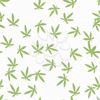 Hemp leaves. Green leaves on white background, seamless pattern. Vector illustration. 