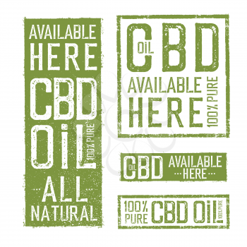 All Natural 100% Pure CBD Oil Signs. Vector collection of labels themed CBD oil.