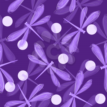Decorative seamless pattern with cute violet dragonflies